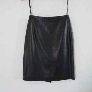 Oscar de la Renta Vintage Women's Skirt 6 Black Genuine Leather Pencil Classic
